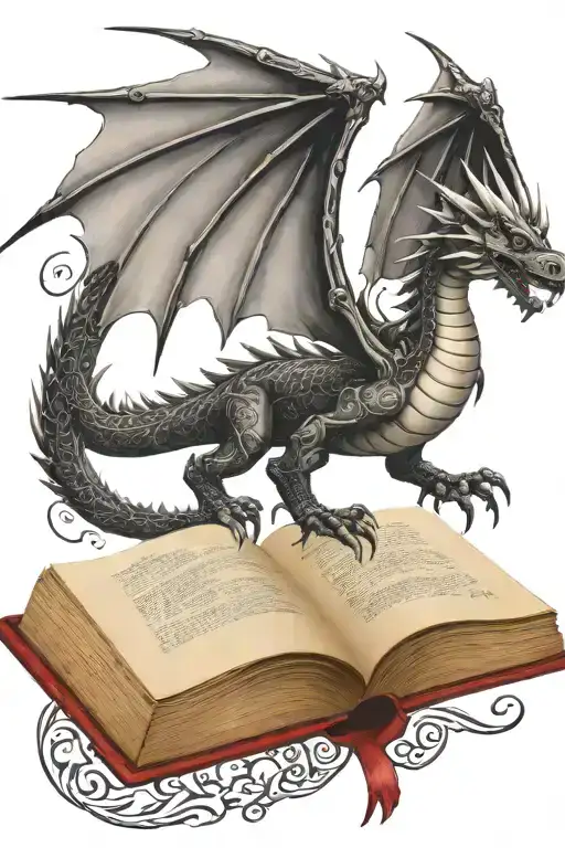 Medieval Dragon Flying Over A Book