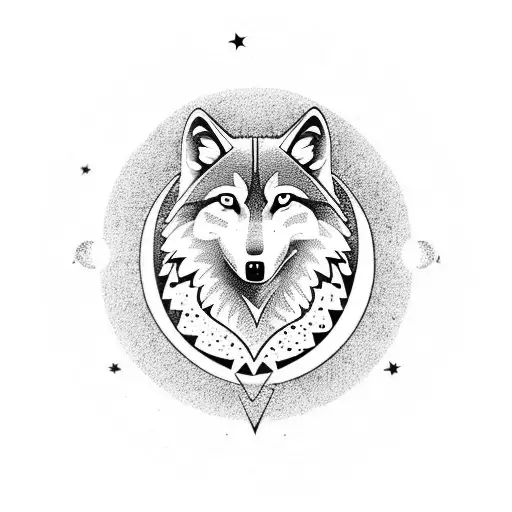 Wolf With Moon And Star