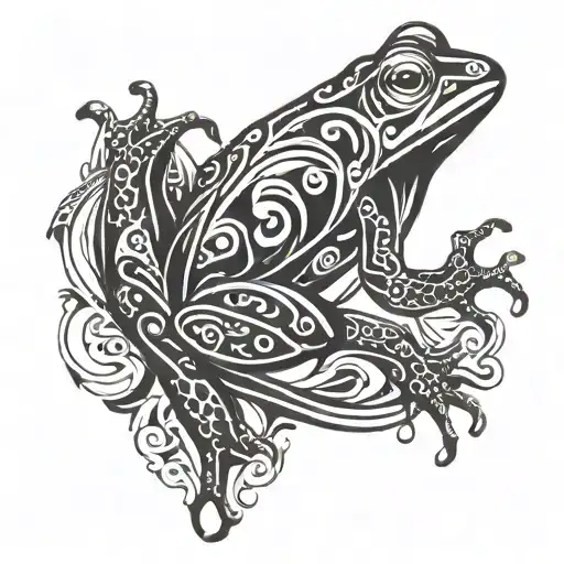 Stylized Frog With Ocean Waves And Clouds