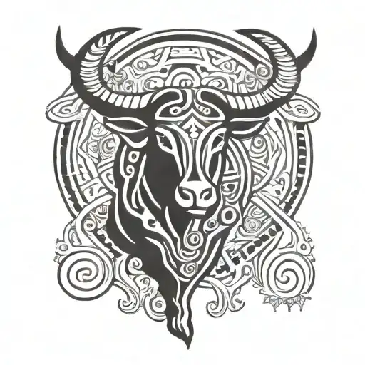Taurus Symbol Animal With The Colors Of That Astrological Sign In A Tribal