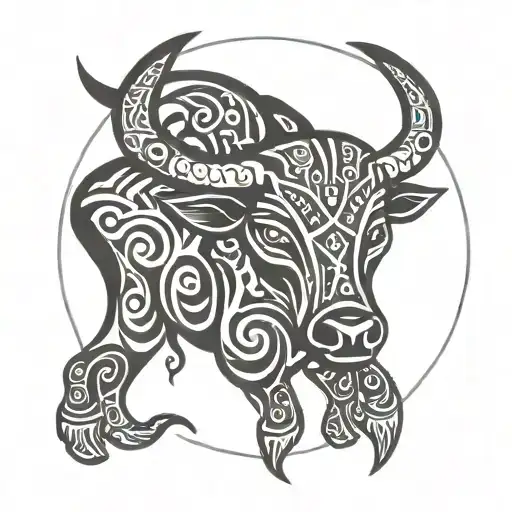 Taurus Symbol Animal With The Colors Of That Astrological Sign In A Tribal