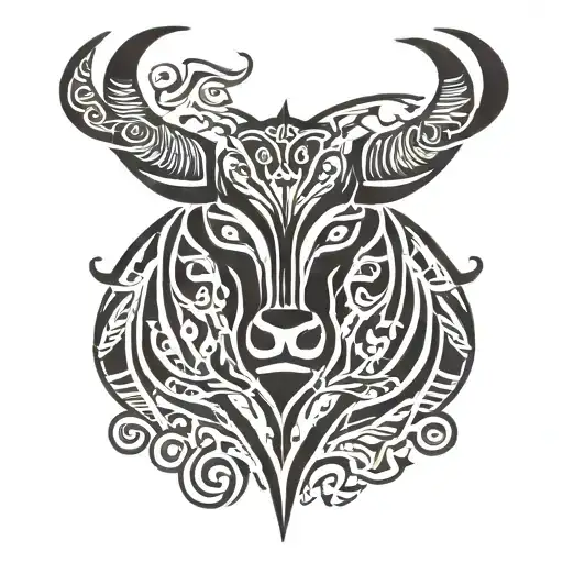 Taurus Symbol Animal With The Colors Of That Astrological Sign In A Tribal