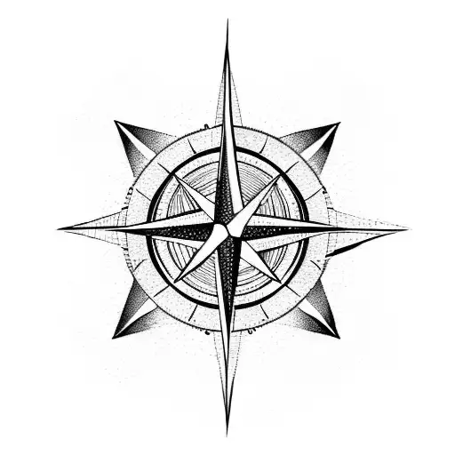 A Sleeve Design Featuring A Compass Rose Intertwined With A Carpenter's Ruler And Pencil
