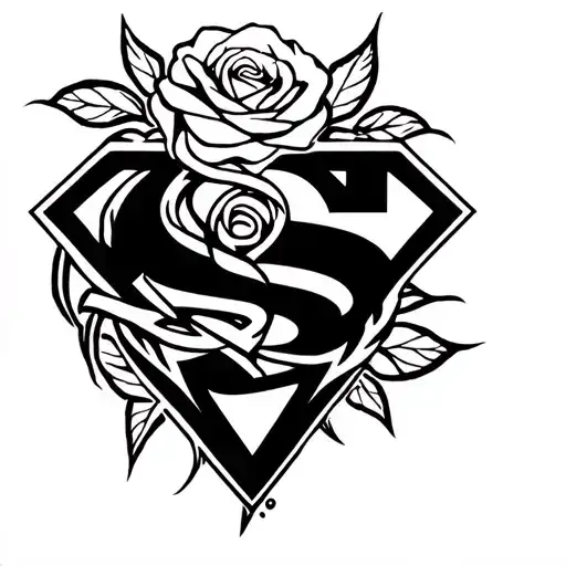 Superman Symbol With Rose Intertwined