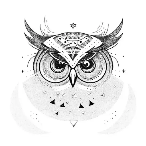 Owl At Night With Moon And Stars