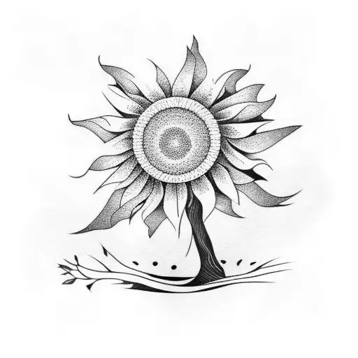 Oak Tree And Sunflowers