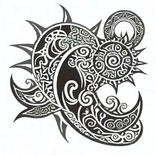 Sun Moon Polynesian Tattoo Design