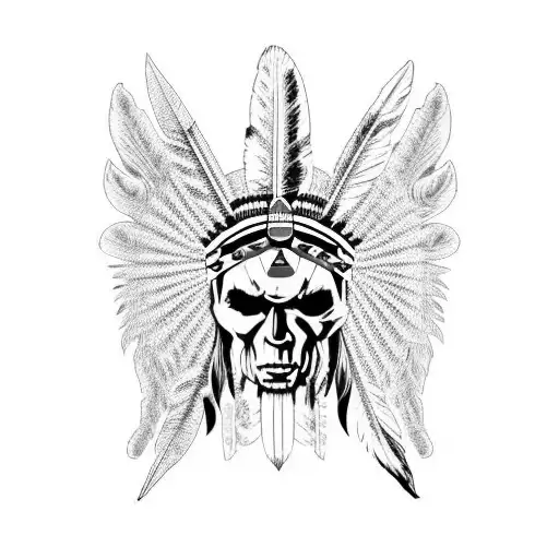 American Indian Chief With Skulls And Wolves