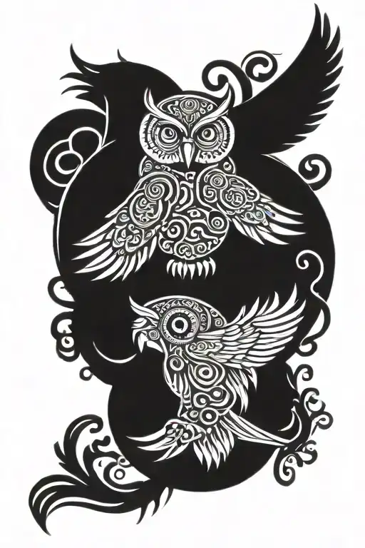 Owl And Paradise Bird Yin Yang Symbol