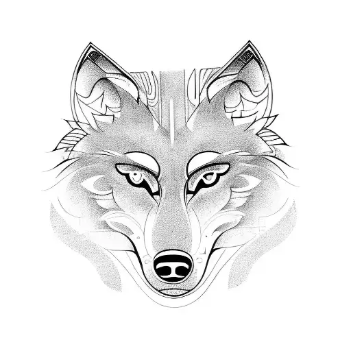 Wolf Abstract Line Drawing Round
