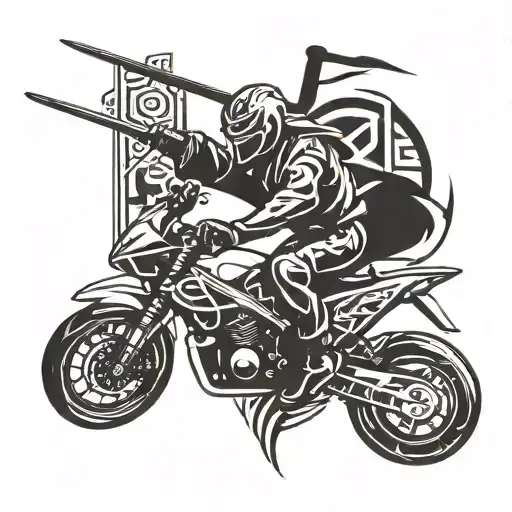 Ninja And Motorcycle And Katana