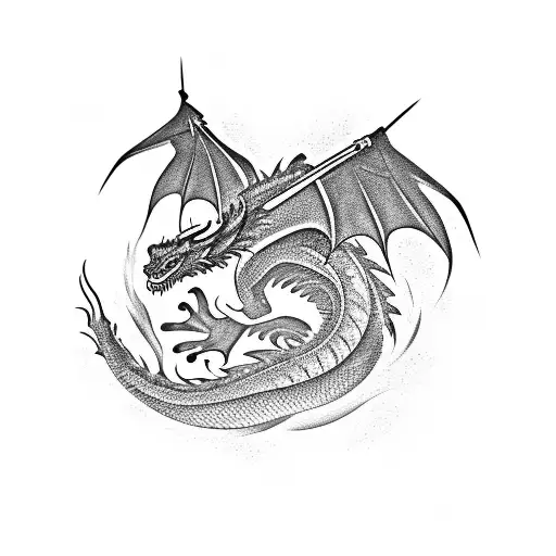 Dragon Flying Through A Darkroom