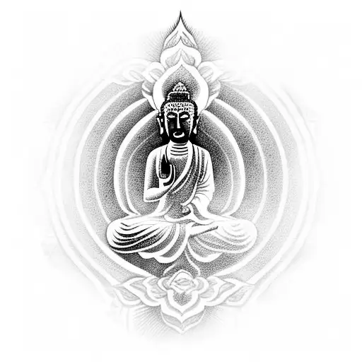 Buddha Meditating Within A Traditional Tribal Tatoo For The Forearm