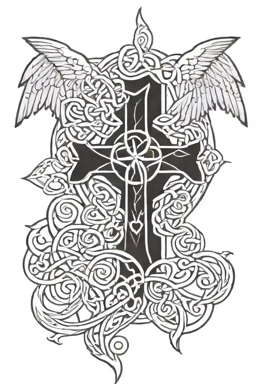 A Celtic Cross With Angel Wings And A Tri Knot In The Center