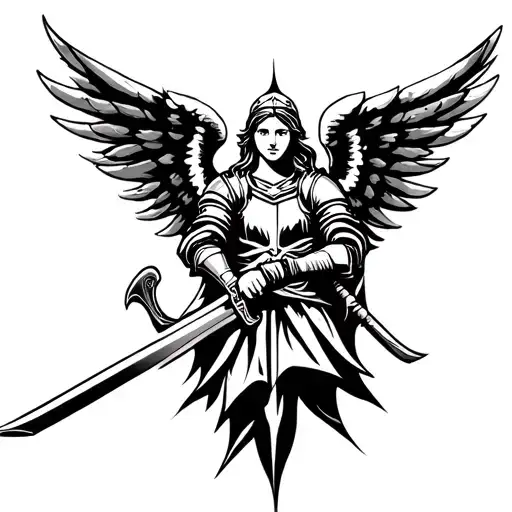 Angel In Armor Holds A Sword