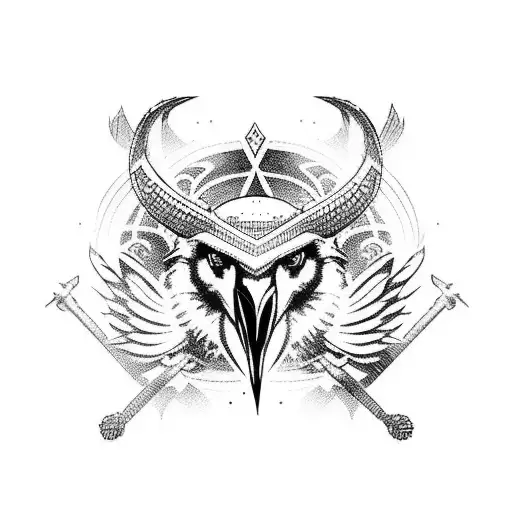 Raven And Norse Runs For Head Tatto