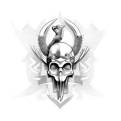 A Minimalist Firebird Emerging From A Pirate Ship's Skull Figurehead