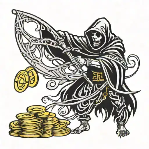 Grim Reaper Scythe Tossing Gold Coins