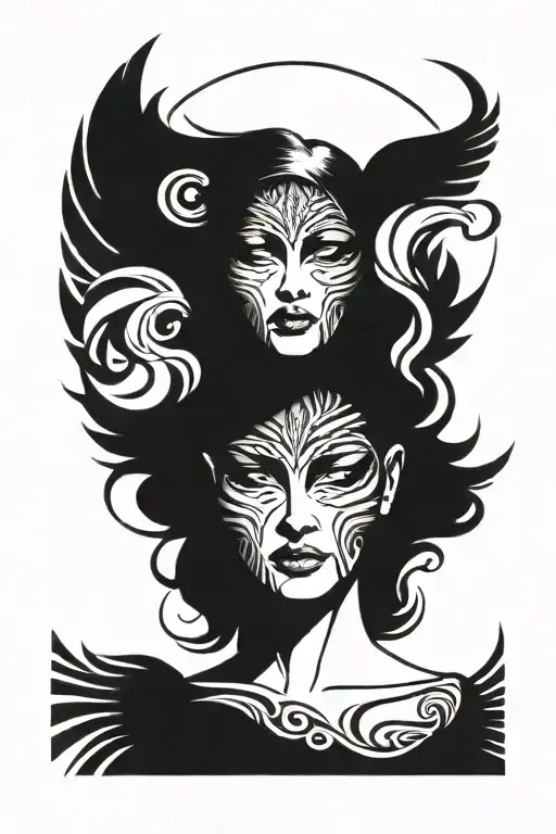 Woman Face With Angel Wings