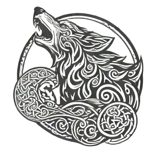 Celtic Wolf Howling At The Moon