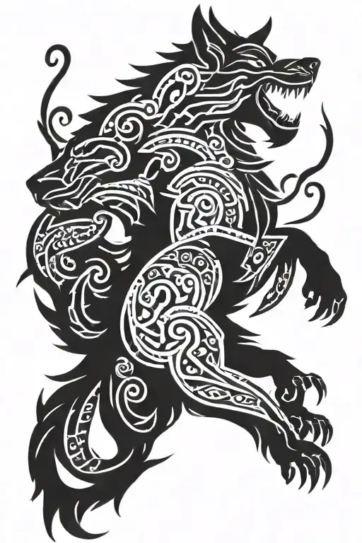 Fenrir With Viking And Norse Runes And Forest Scene