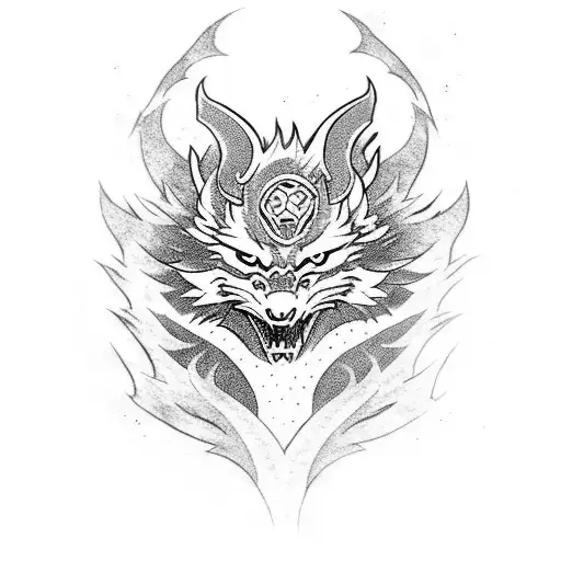 A Kitsune Wrestling With A Teal Dragon