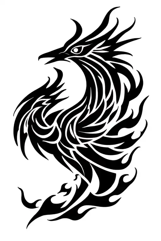 Tribal Phoenix Sorounded By Flames Outter Bicep