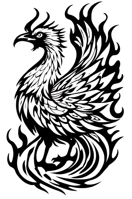 Tribal Phoenix Sorounded By Flames Outter Bicep Spaced Out