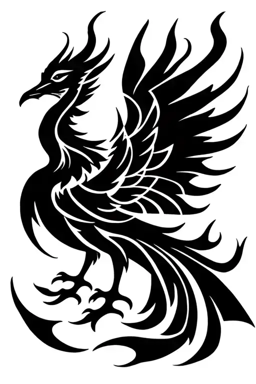 Tribal Phoenix Sorounded By Flames Outter Bicep Spaced Out Basic Design