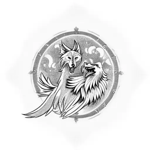 Phoenix And Wolf In A Circle