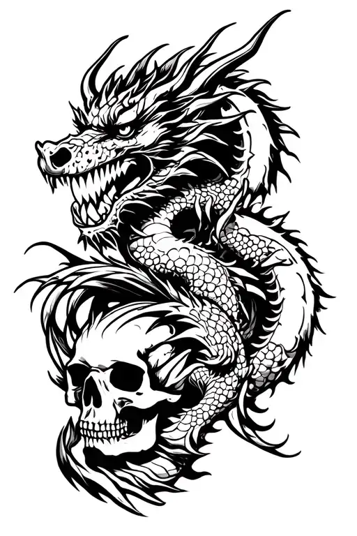 Dragon Eating A Skull With A Samurai Warrior