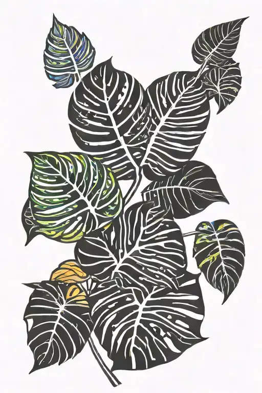 Monstera Leaves With Rainbow