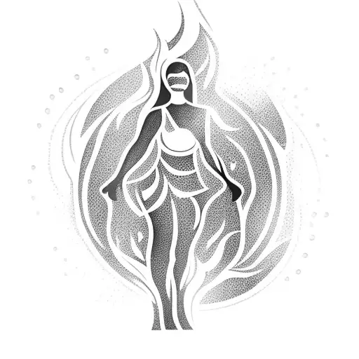 Woman Emerging Out Of Flames Carrying Buckets Of Water