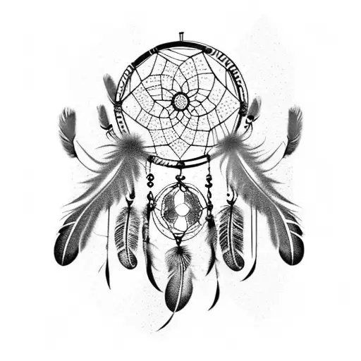 Dreamcatcher With Feathers As Birds At The Bottom