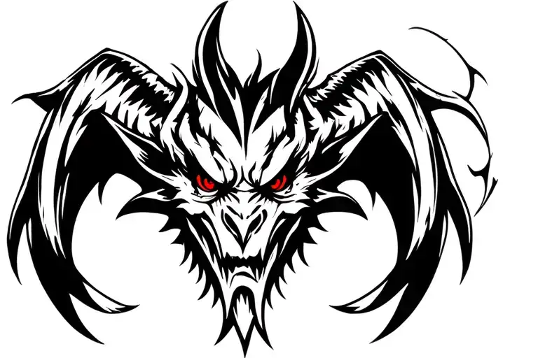 Black Gargoyle Head With Red Eyes And Big Horns
