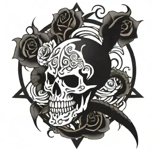 Demon Skull Fire Surrounding Snake Roses Pentagram