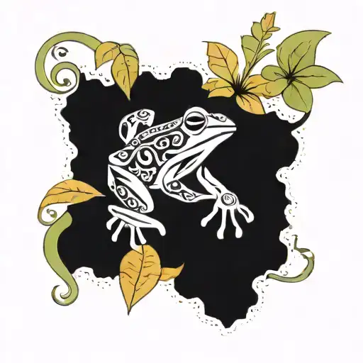 Coqui Frog Taino With Musical And Floral Patterns Around It