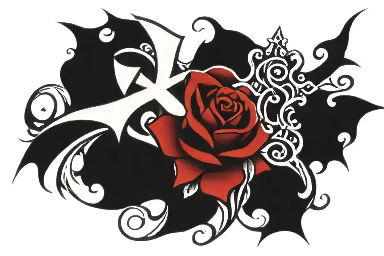 Cross And Fish With Red Rose