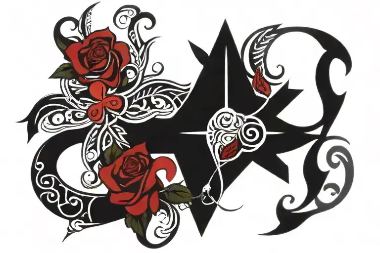 Cross And Fish With Red Rose