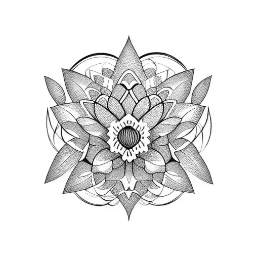 Lotus Flower Butterfly And Geometric Ornamental Around Abdomen