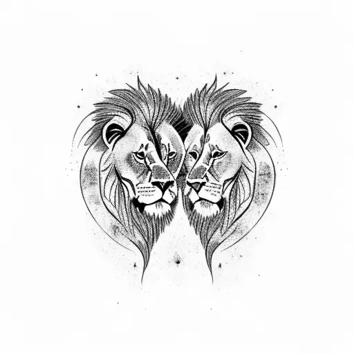 Male And Female Lion Facing Each Other Roaring Up In The Air