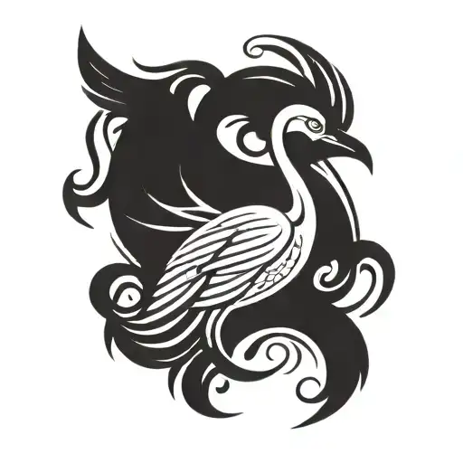Phoenix In The Form Of A Swan Depicted In The Style Of An Alchemical Symbol