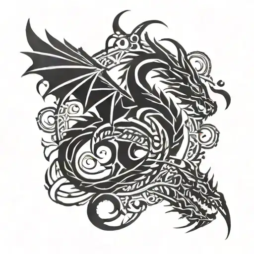 Tribal Tatoo With A Dragon And Attack On Titan