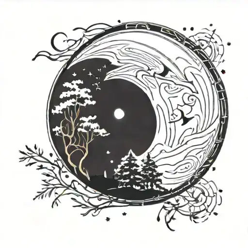 Night Sky With Moon And Trees