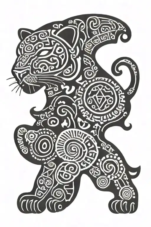 Adinkra African Tribal Panther Surrounded By Adinkra Symbols