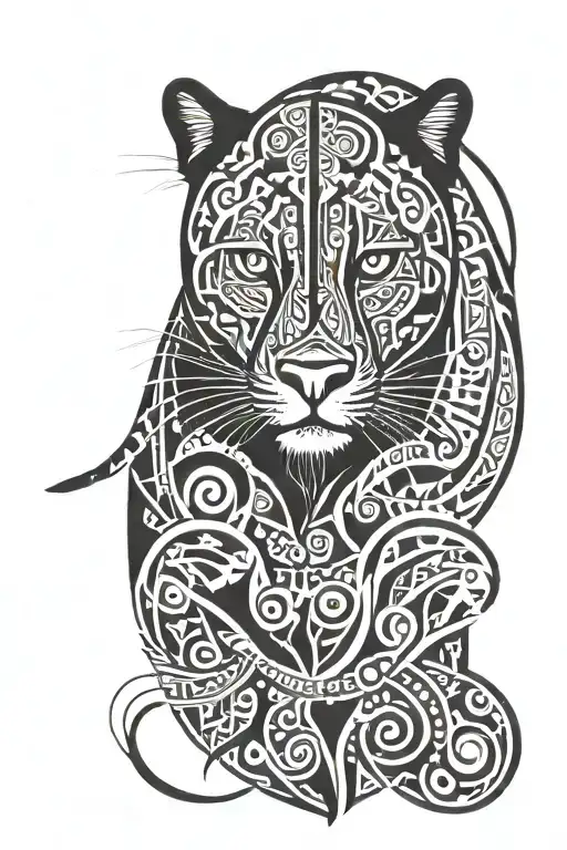 Panther With African Tribal Symbols Incorporated Into The Design