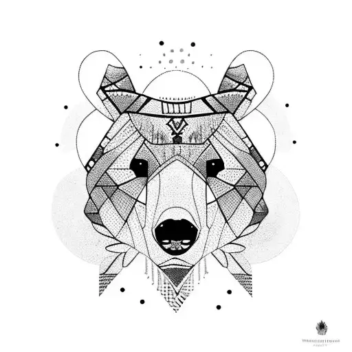 Bear Profile With Turtle And Hummingbirds