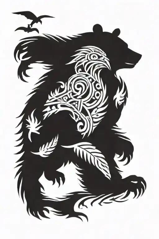 Viking Bear With Crows Flying With Runes Engraved