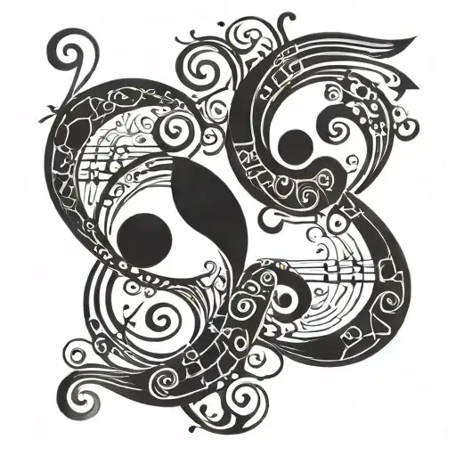 Ying Yang With Music Notes Intertwined
