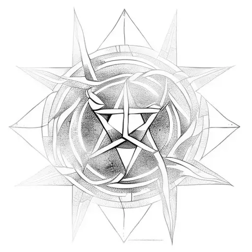 A Metal-inspired Geometric Pentagram With A Samurai Sword
